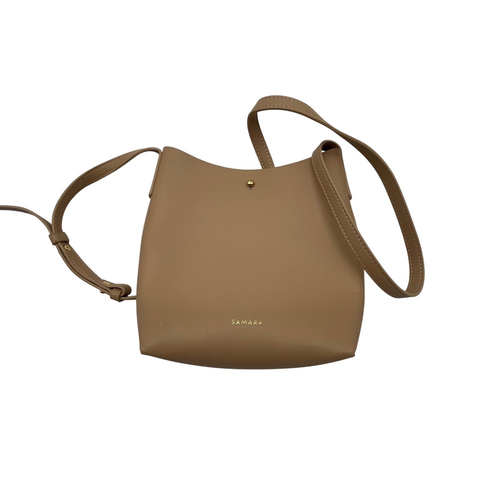 Samara Tan Vegan Leather Minimalist Crossbody Bag Gold Hardware Adjustable Strap
